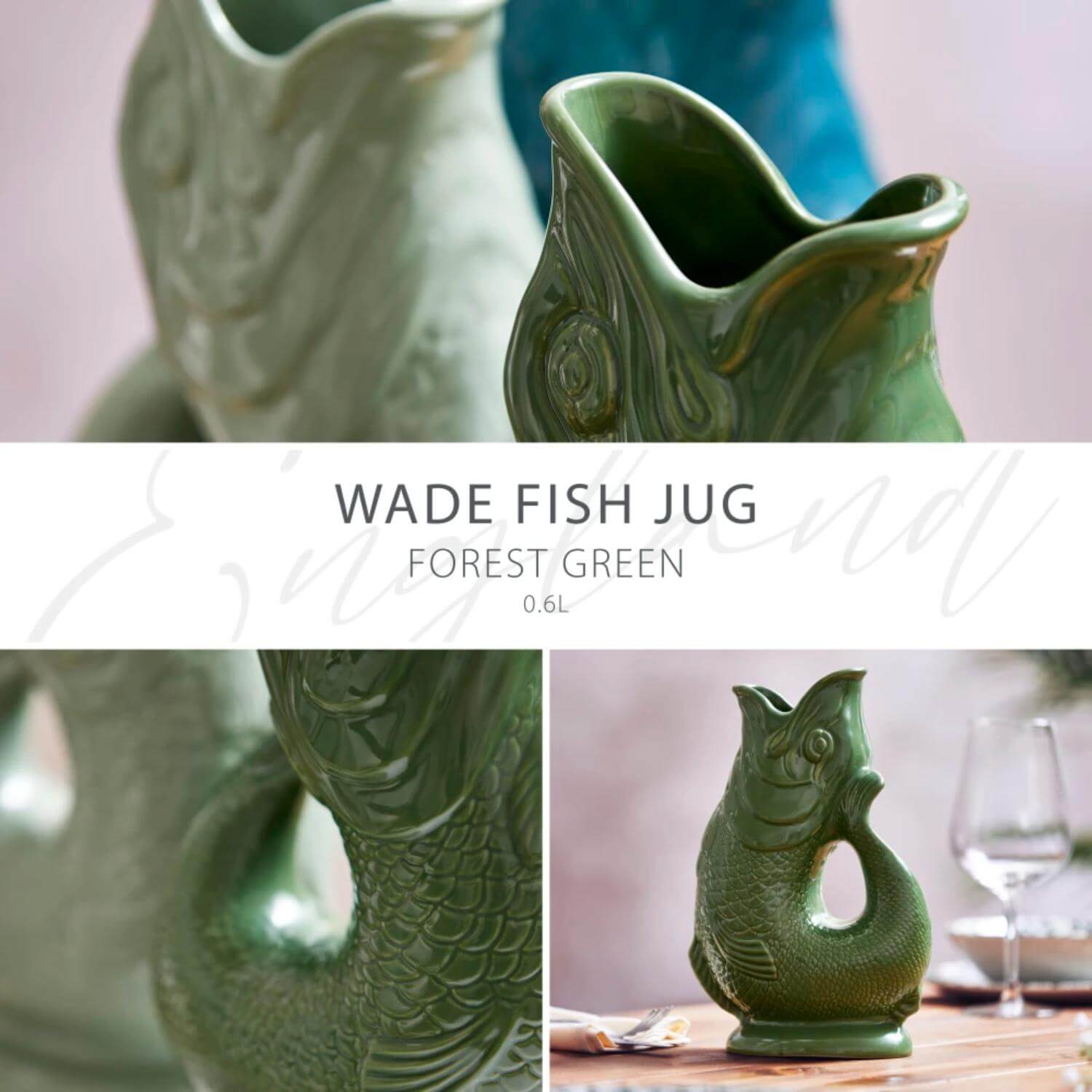 Buy Wade | Fish Earthenware 0.6 Litre Gluggle Jug - Forest Green ...