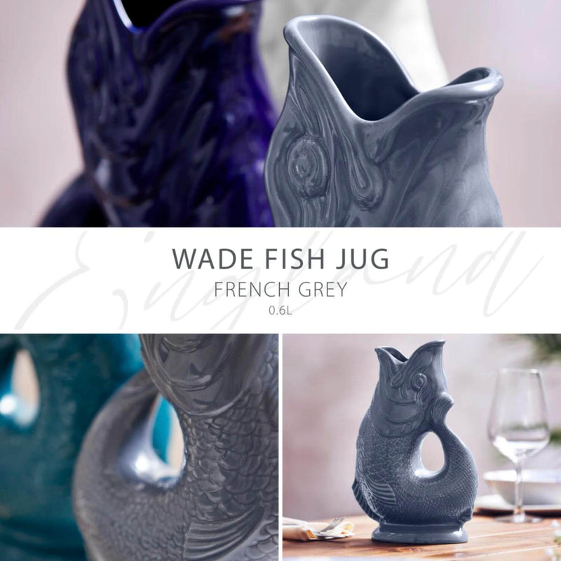 Wade Fish Earthenware 0.6 Litre Gluggle Jug - French Grey