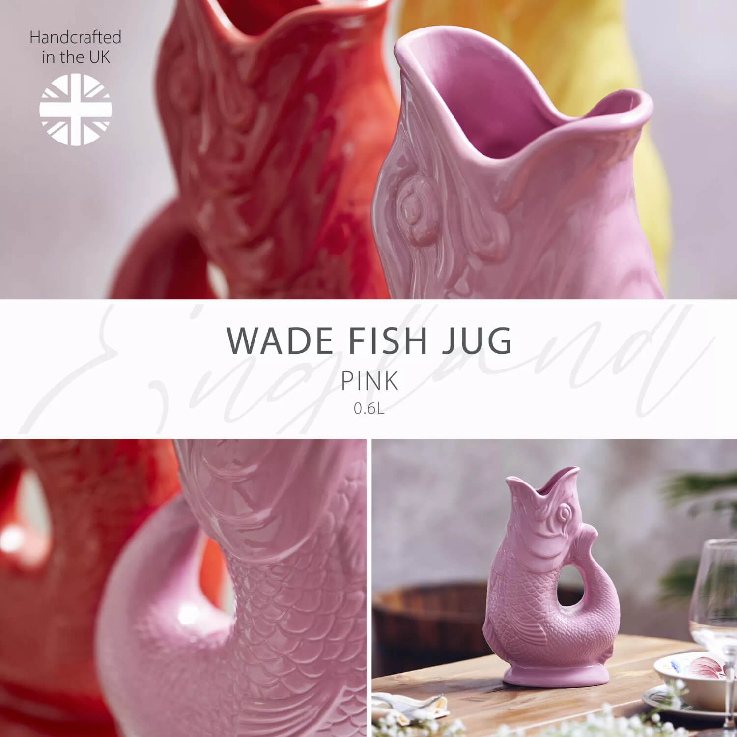 Buy Wade | Fish Earthenware 0.6 Litre Gluggle Jug - Pink – Potters Cookshop