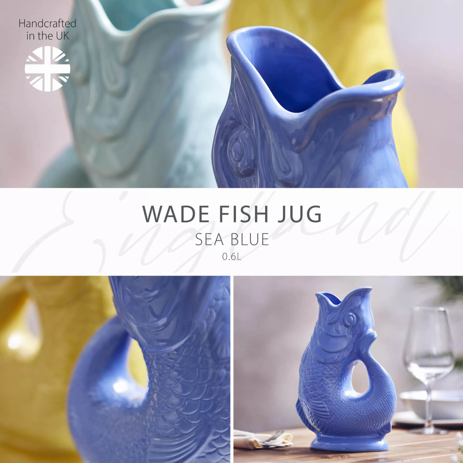 Buy Wade | Fish Earthenware 0.6 Litre Gluggle Jug - Sea Blue – Potters ...