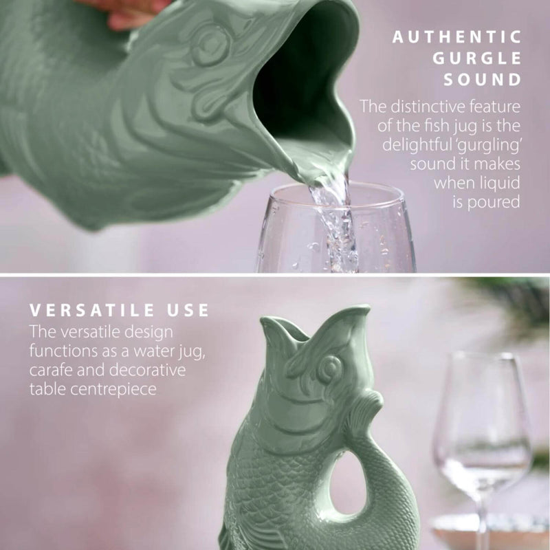 Wade Fish Earthenware 0.6 Litre Gluggle Jug - Sage
