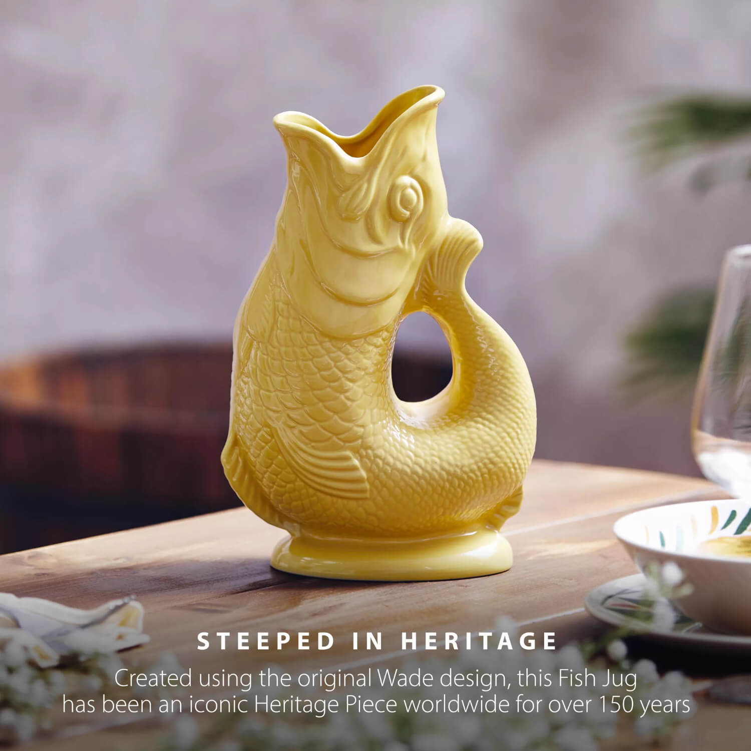 Buy Wade | Fish Earthenware 0.6 Litre Gluggle Jug - Yellow – Potters ...