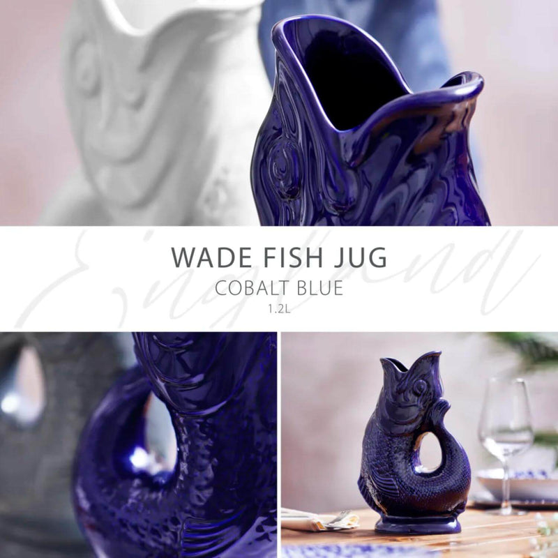 Wade Fish Earthenware 1.2 Litre Gluggle Jug - Cobalt