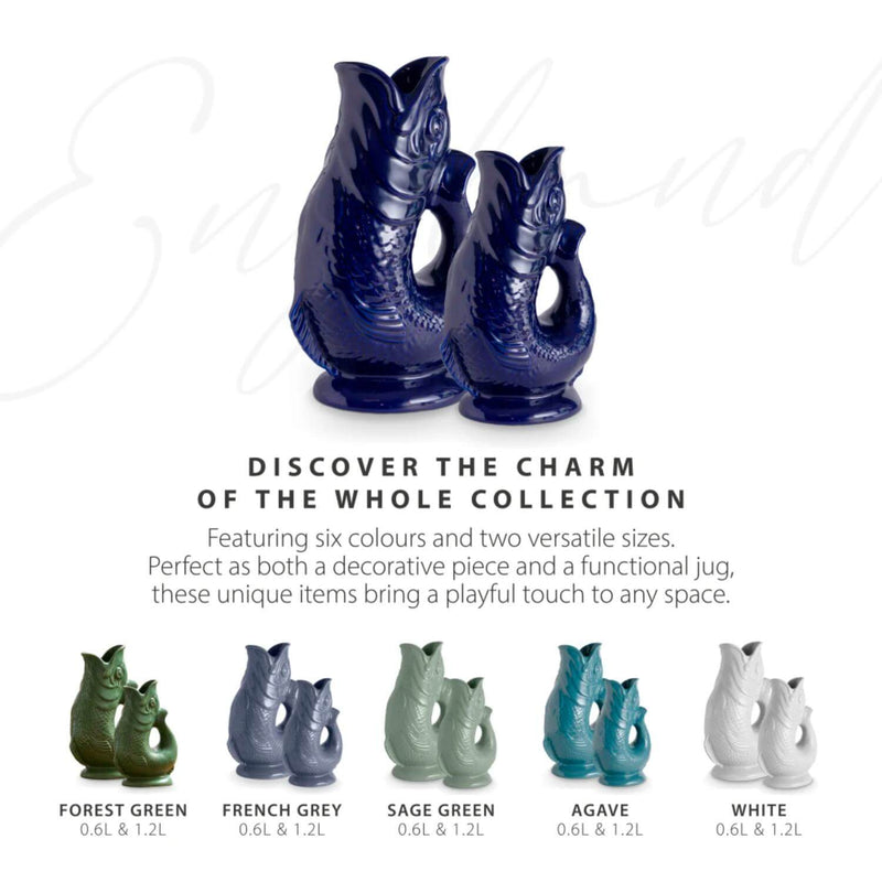 Wade Fish Earthenware 0.6 Litre Gluggle Jug - Cobalt