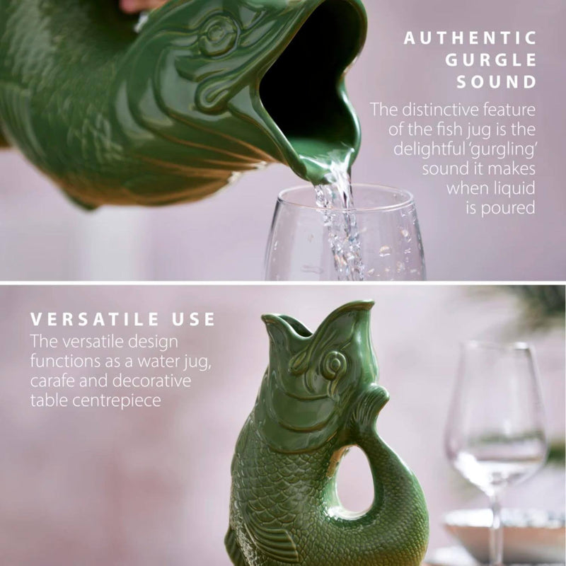 Wade Fish Earthenware 1.2 Litre Gluggle Jug - Forest Green