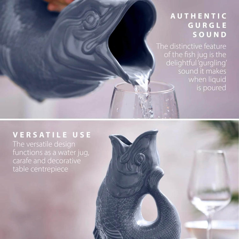 Wade Fish Earthenware 1.2 Litre Gluggle Jug - French Grey