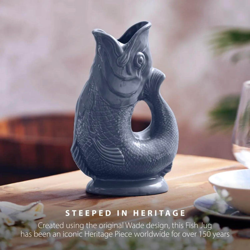 Wade Fish Earthenware 1.2 Litre Gluggle Jug - French Grey