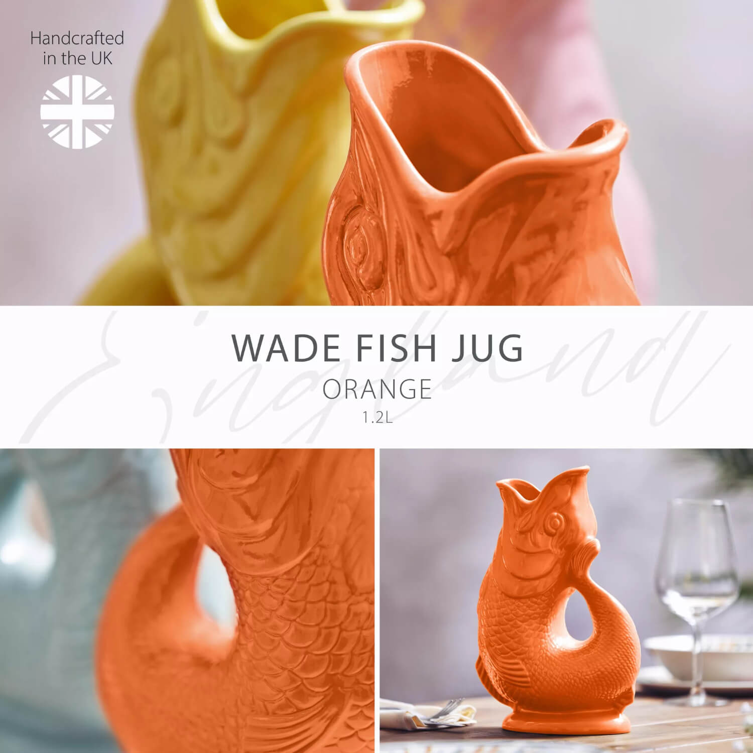 Buy Wade | Fish Earthenware 1.2 Litre Gluggle Jug - Orange – Potters ...