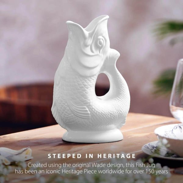 Wade Fish Earthenware 0.6 Litre Gluggle Jug - White