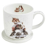 Wrendale Designs China Mug & Coaster Set - Piggy In the Middle