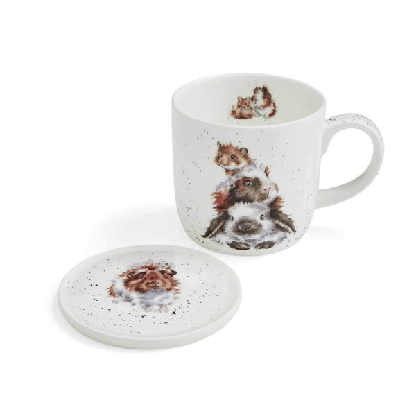Wrendale Designs China Mug & Coaster Set - Piggy In the Middle