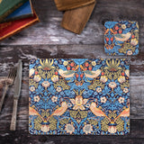 Morris & Co Strawberry Thief Set Of 6 Coasters - Blue