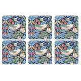 Morris & Co Strawberry Thief Set Of 6 Coasters - Blue