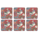 Morris & Co Strawberry Thief Set Of 6 Coasters - Red