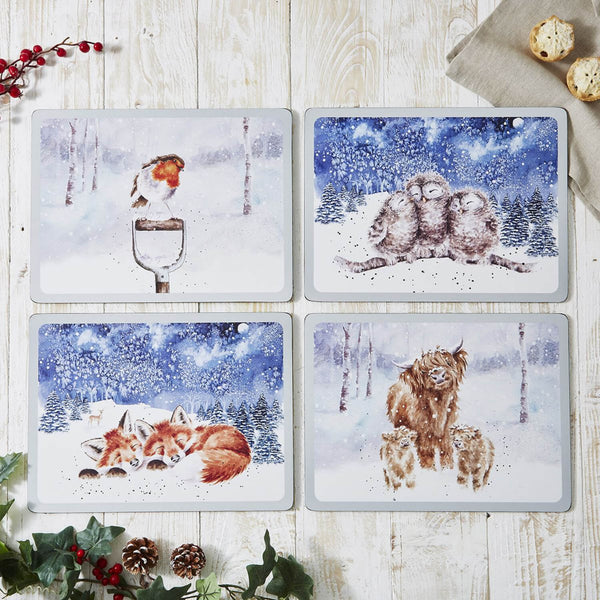 Wrendale Designs by Hannah Dale Pack of 4 Christmas Placemats - Winter Skies
