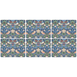 Morris & Co Strawberry Thief  Set Of 6 Placemats - Blue