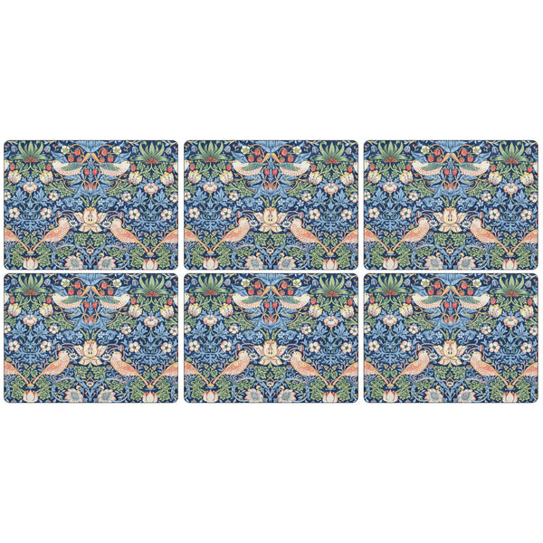 Morris & Co Strawberry Thief  Set Of 6 Placemats - Blue
