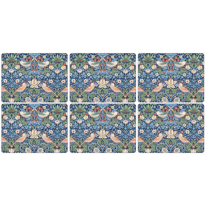 Morris & Co Strawberry Thief  Set Of 6 Placemats - Blue