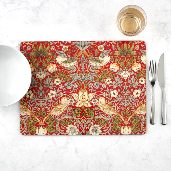 Morris & Co Strawberry Thief Set Of 6 Placemats - Red