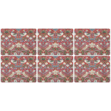 Morris & Co Strawberry Thief Set Of 6 Placemats - Red