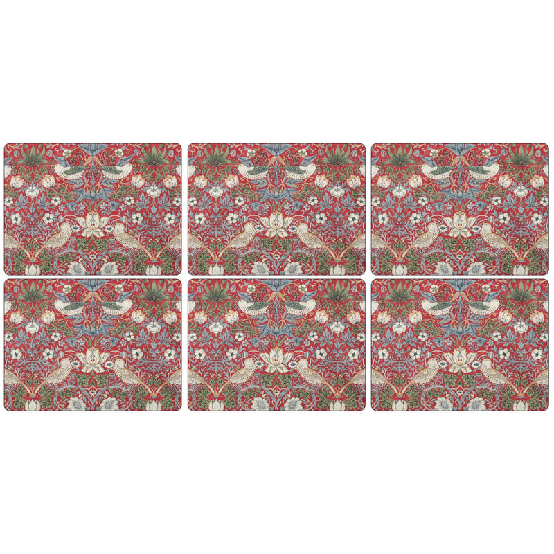 Morris & Co Strawberry Thief Set Of 6 Placemats - Red