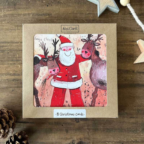 Alex Clark Pack Of 8 Christmas Cards -  Santa & Reindeer