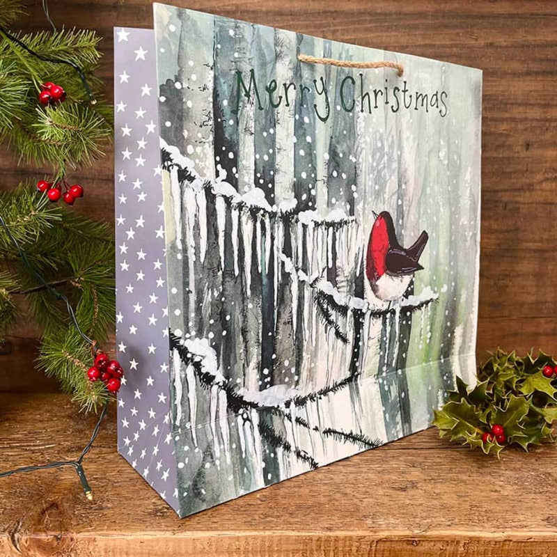 Alex Clark Christmas Large Gift Bag - Robin & Icicles