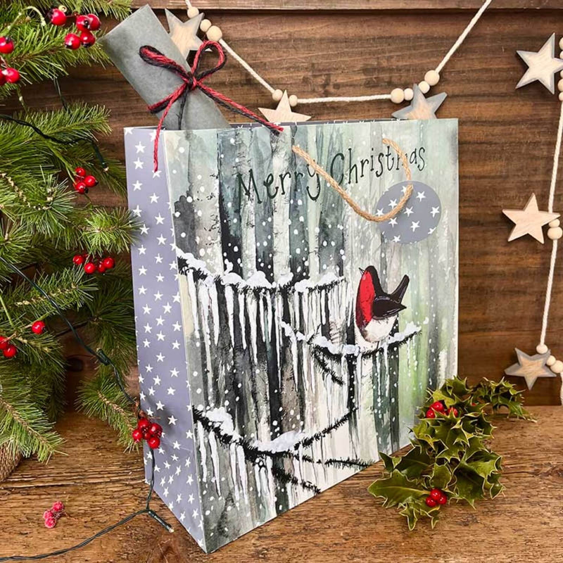 Alex Clark Christmas Large Gift Bag - Robin & Icicles