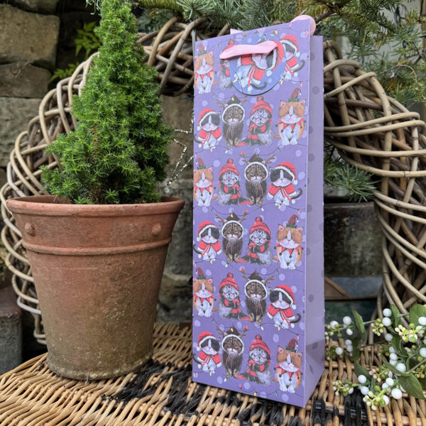 Alex Clark Christmas Bottle Gift Bag - Cats