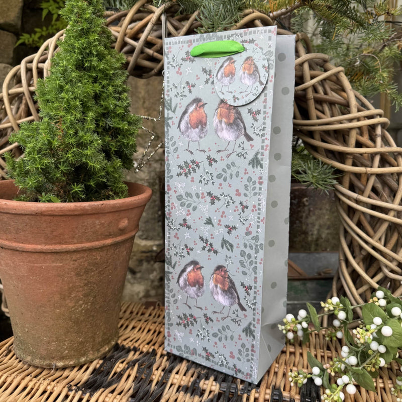 Alex Clark Christmas Bottle Gift Bag - Robins