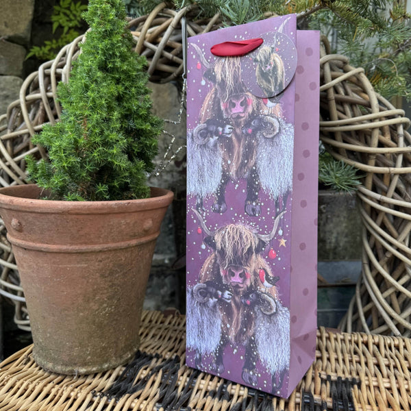 Alex Clark Christmas Bottle Gift Bag - Sheep & Highland Cow