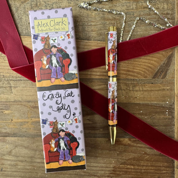 Alex Clark Christmas Ballpoint Pen - Crazy Cat Lady