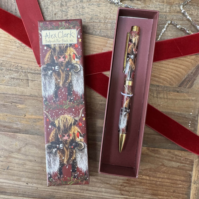 Alex Clark Christmas Ballpoint Pen - Sheep & Highland Cow