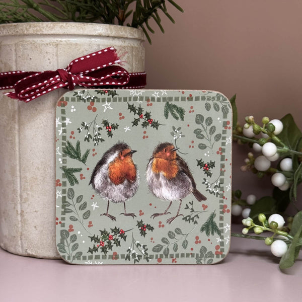 Alex Clark Christmas Coaster - Christmas Robins