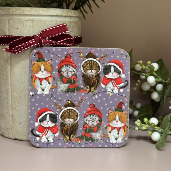 Alex Clark Christmas Coaster - Christmas Cats