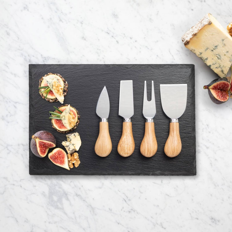 Taylor's Eye Witness 4-Piece Oak Cheese Knife & Slate Cheese Board Set