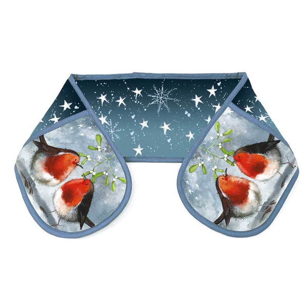 Alex Clark Christmas 100% Cotton Double Oven Gloves - Robins & Mistletoe