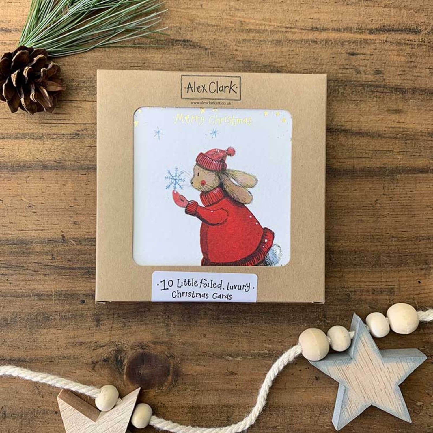 Buy Alex Clark | 10-Pack Little Luxury Xmas Cards - Rabbit & Snowflake ...