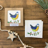 Alex Clark Pack Of 10 Little Foiled Luxury Christmas Cards -  Blue Tit & Holly