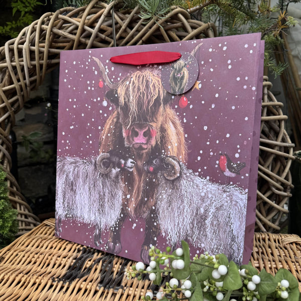 Alex Clark Christmas Large Gift Bag - Sheep & Highland Cow