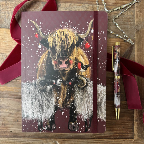 Alex Clark Christmas Large Chunky Notebook - Sheep & Highland Cow