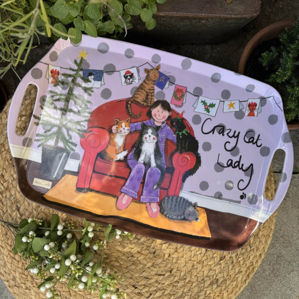 Alex Clark Christmas Melamine Large Tray - Crazy Cat Lady