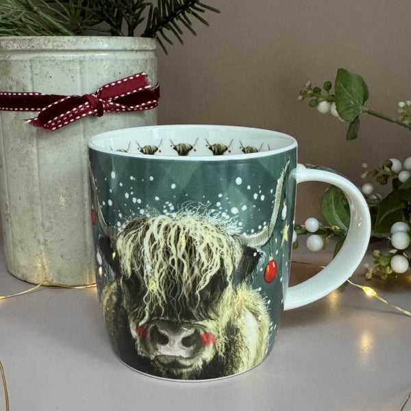 Alex Clark Christmas 400ml China Mug - Highland Cow