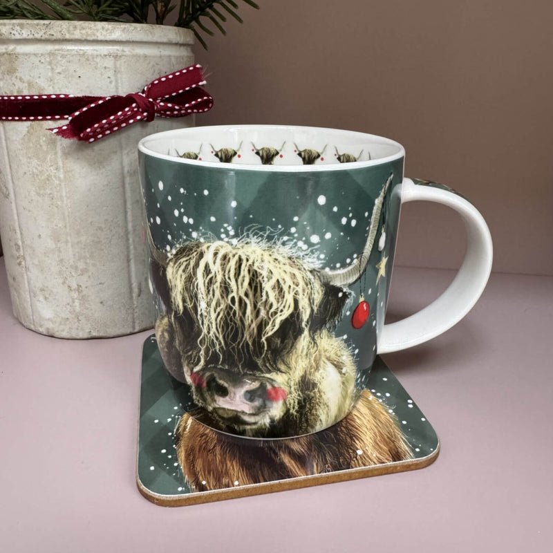 Alex Clark Christmas 400ml China Mug - Highland Cow