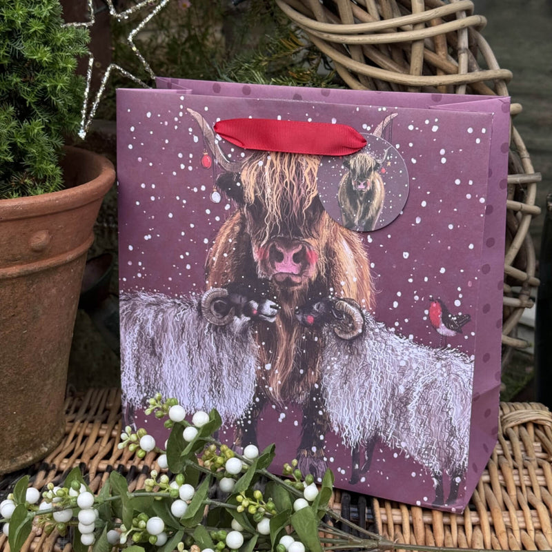 Alex Clark Christmas Medium Gift Bag - Sheep & Highland Cow
