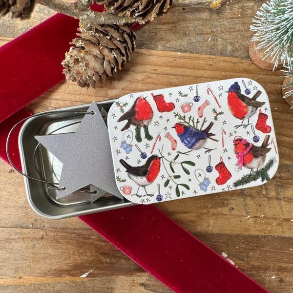 Alex Clark Christmas Small Sliding Tin - Festive Robins