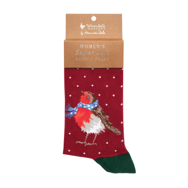 Wrendale Designs by Hannah Dale Ladies Bamboo Christmas Socks - Season's Tweetings - Robin