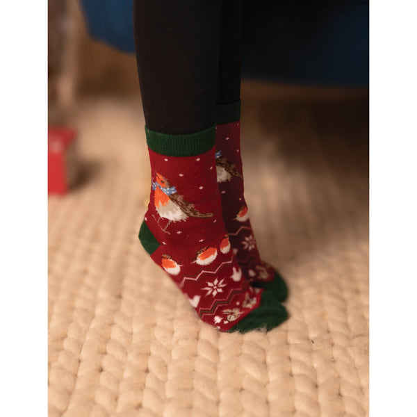 Wrendale Designs by Hannah Dale Mens Bamboo Christmas Socks - Season's Tweetings - Robin