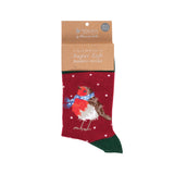 Wrendale Designs by Hannah Dale Childrens 9 to 12 Bamboo Christmas Socks - Season's Tweetings - Robin