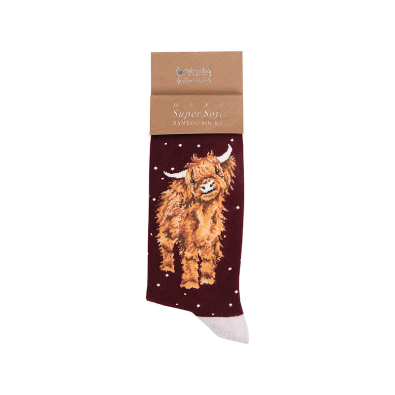 Wrendale Designs Mens Christmas Bamboo Socks One Size 7-11 - A Highland Christmas - Cow